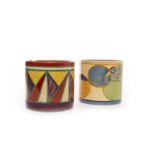 TWO CLARICE CLIFF FOR NEWPORT BIZARRE PRESERVE JARS