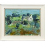 SUMMER COTTAGE, AN OIL ON BOARD BY ANDREW HOOD