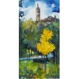 GLASGOW UNIVERSITY FROM KELVINGROVE, A WATERCOLOUR BY BRYAN EVANS