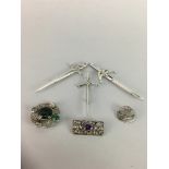 TWO SCOTTISH SILVER BROOCHES AND THREE SILVER KILT PINS