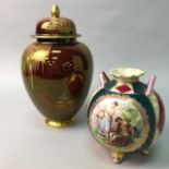 A CARLTON WARE ROUGE ROYAL GINGER JAR AND A VASE