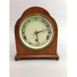 A MAHOGANY MANTEL CLOCK WITH A BAROMETER