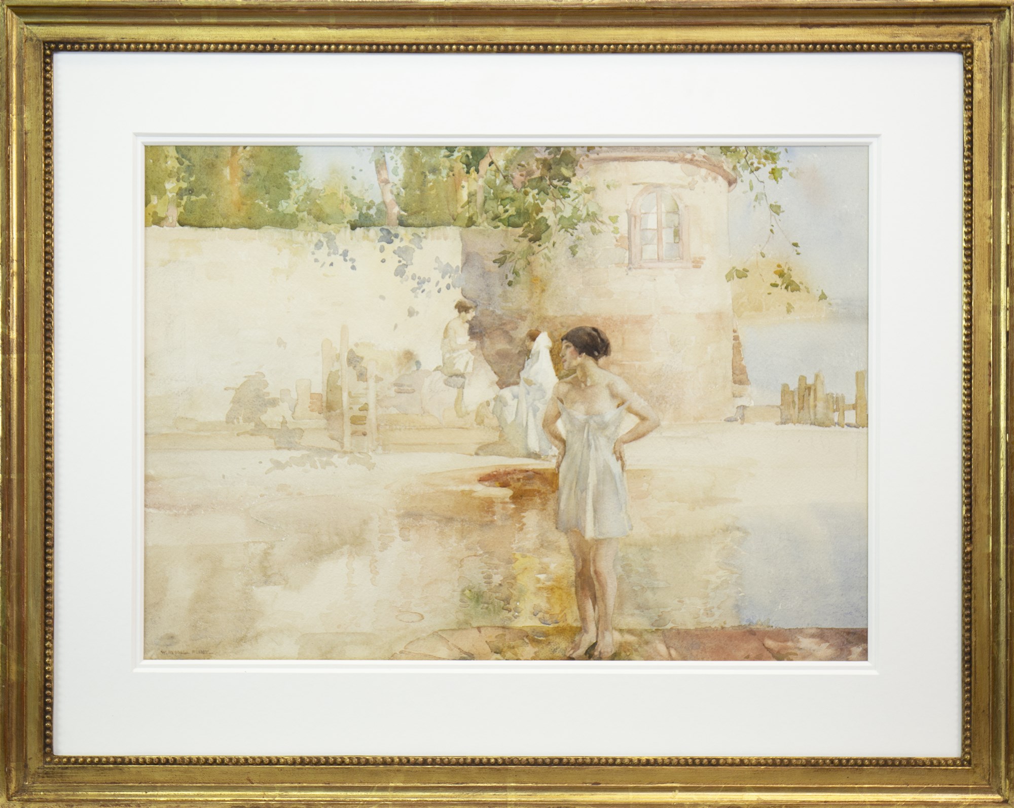 AN ORIGINAL WATERCOLOUR, THE BATHERS, ST TROPEZ BY SIR WILLIAM RUSSELL FLINT