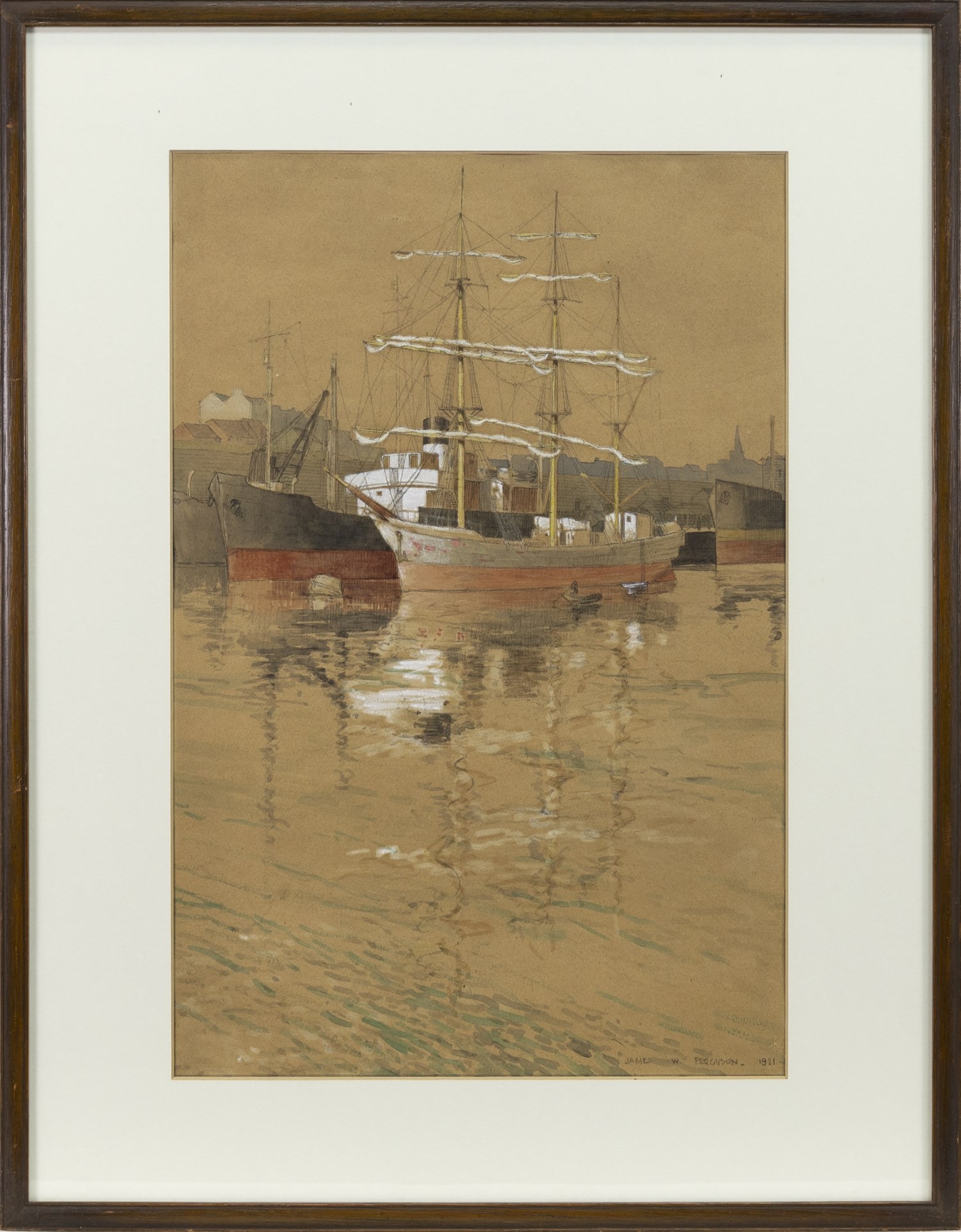 SHIPPING ON THE CLYDE, A WATERCOLOUR BY JAMES W FERGUSON - Image 2 of 2