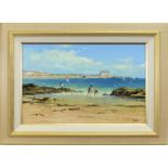 BEACH SCENE WITH FIGURES, AN OIL BY ALFRED ALLAN