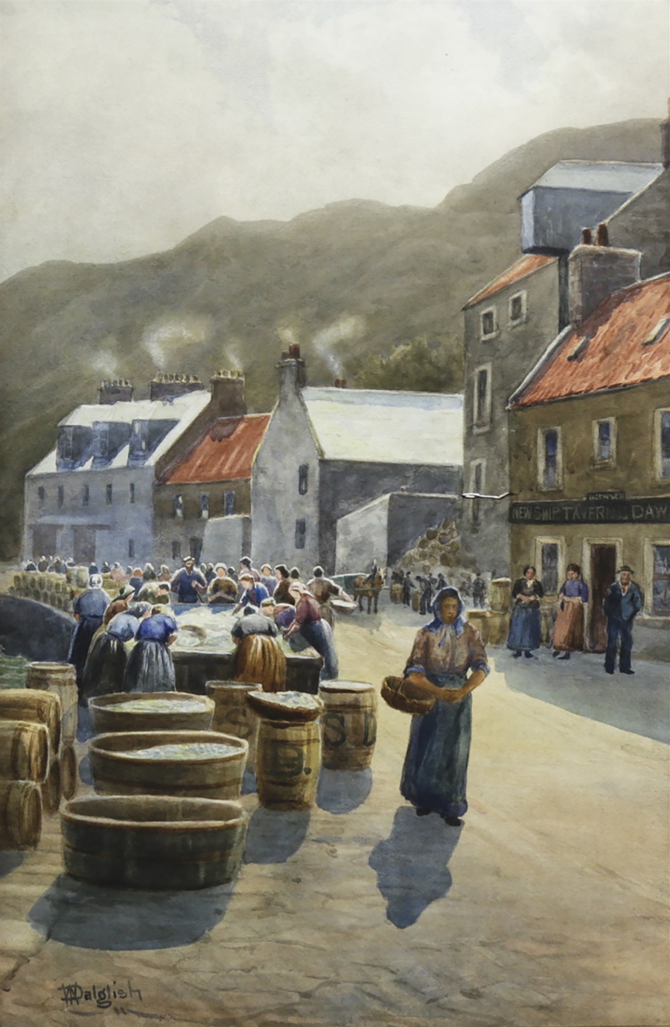 HERRING GIRLS, A WATERCOLOUR BY WILLIAM DALGLISH