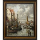 DUTCH HARBOUR SCENE, AN OIL BY STUAN ROBERTSON