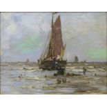 BOAT IN CHOPPY SEAS, AN OIL ON CANVAS BY ROBERT McGOWN COVENTRY