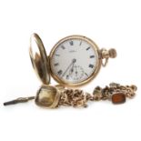 GOLD PLATED FULL HUNTER KEYLESS WIND POCKET WATCH