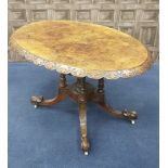 A VICTORIAN BURR WALNUT TIP-UP TABLE