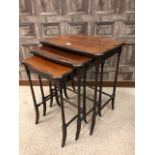 A NEST OF THREE SHERATON REVIVAL MAHOGANY OCCASIONAL TABLES