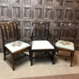 A LOT OF TWO BEDROOM CHAIRS WITH MATCHING CARVER CHAIR
