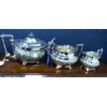 A SILVER PLATED THREE PIECE TEA SERVICE AND OTHER PLATED ITEMS