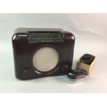 A VINTAGE BUSH BAKELITE RADIO AND A SMOOTHIE PORTABLE IRON