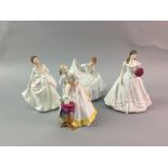 A LOT OF THREE ROYAL DOULTON FIGURES AND A ROYAL WORCESTER FIGURE