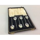 A SET OF SIX SILVER ENAMELLED COFFEE BEAN TERMINAL SPOONS