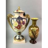 A CROWN DERBY STYLE VASE AND COVER ALONG WITH OTHER VASES