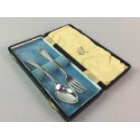 A CASED SILVER FORK AND SPOON CHRISTENING SET