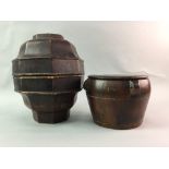 A LOT OF TWO CHINESE WOODEN RICE POTS