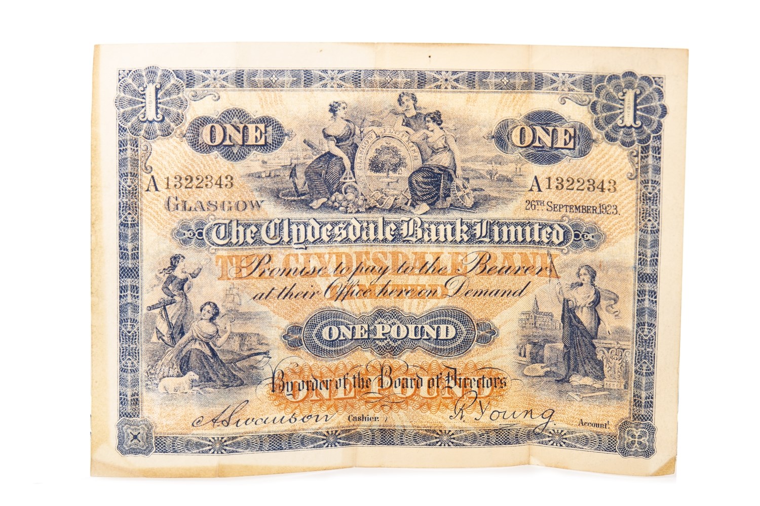 THE CLYDESDALE BANK LIMITED £1 ONE POUND NOTE, 1923