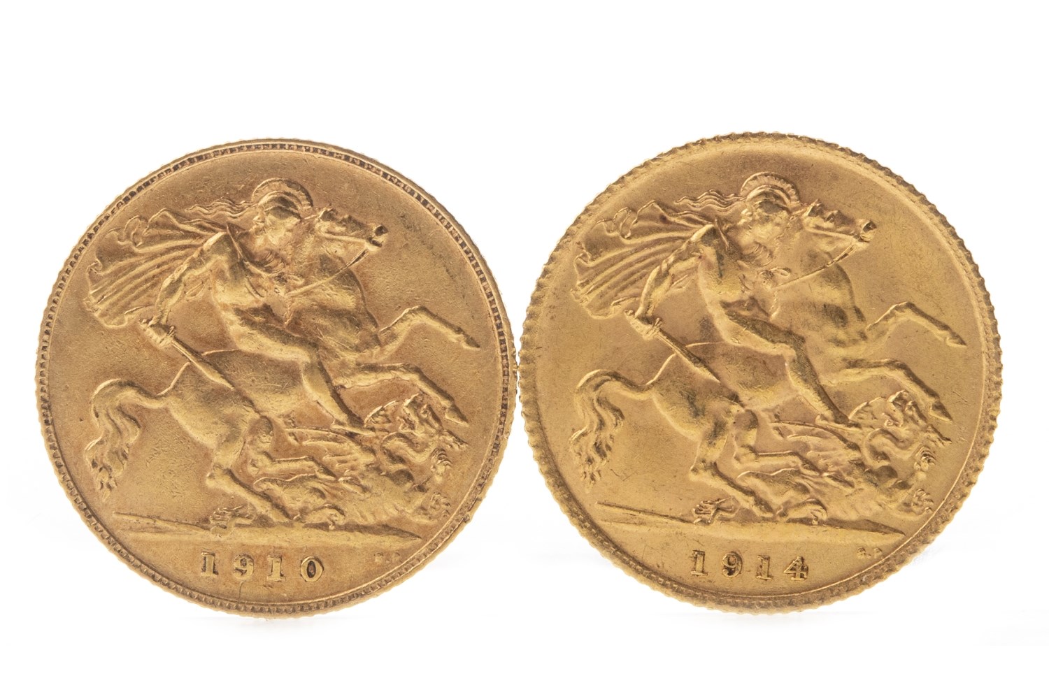 TWO GOLD HALF SOVEREIGNS, 1910 AND 1914