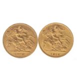 TWO GOLD HALF SOVEREIGNS, 1910 AND 1914