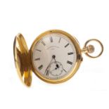 AN EIGHTEEN CARAT GOLD FULL HUNTER KEYLESS WIND POCKET WATCH