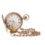 A NINE CARAT GOLD FULL HUNTER KEYLESS WIND POCKET WATCH