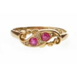 A CREATED RUBY AND DIAMOND RING