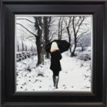 BLACK COAT IN WINTER, AN OIL ON CANVAS BY GERARD BURNS
