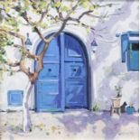 THE BLUE DOOR, AN OIL ON CANVAS BY LIN PATTULLO