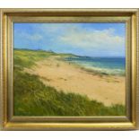 BEACH SCENE, AN OIL BY ALFRED ALLAN