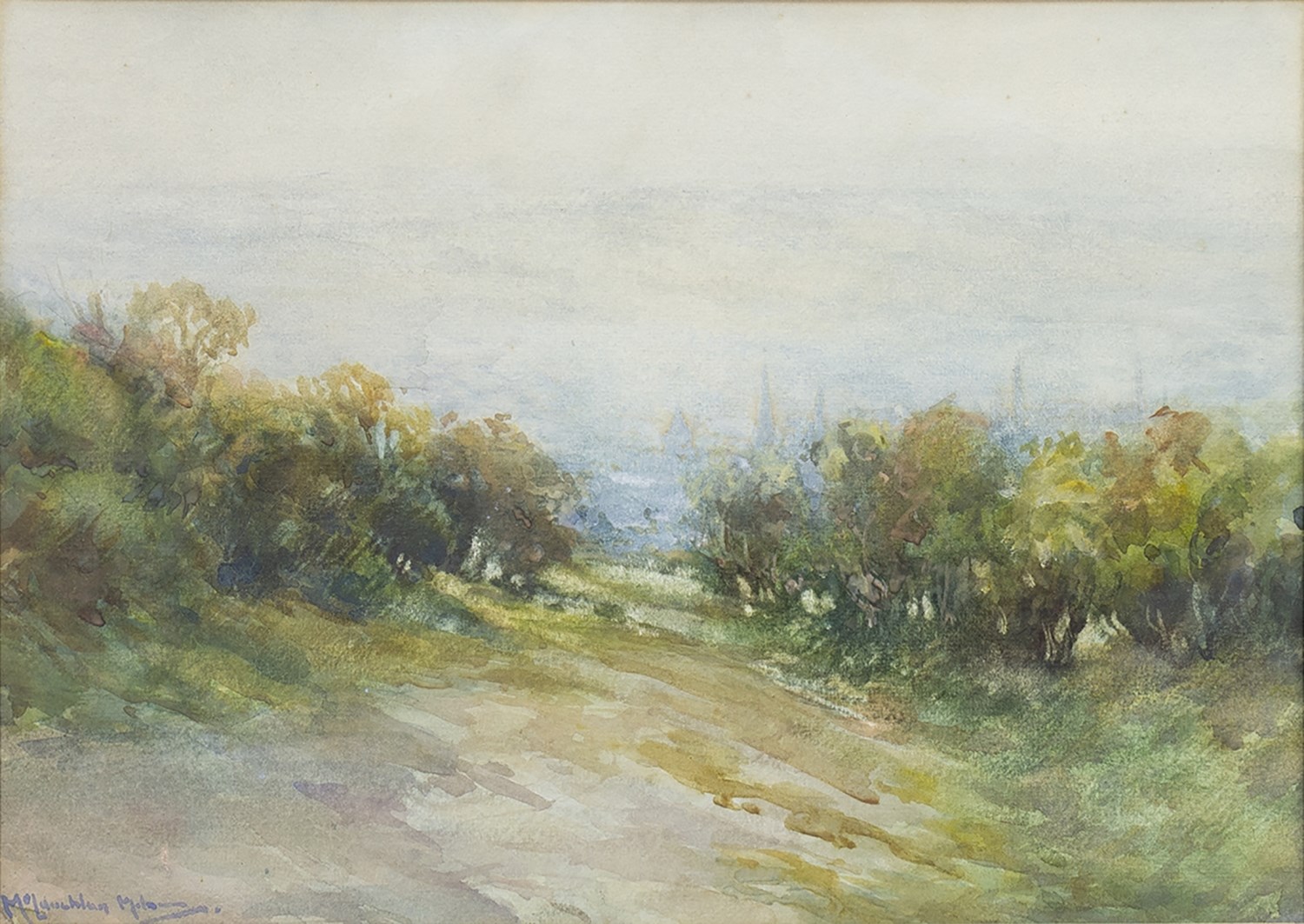 GREEN LANDSCAPE, A WATERCOLOUR BY JOHN MACLAUGHLAN MILNE