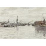 CANTIN BASIN, PRINCE'S DOCK, A WATERCOLOUR BY WILLIAM MCPHERSON