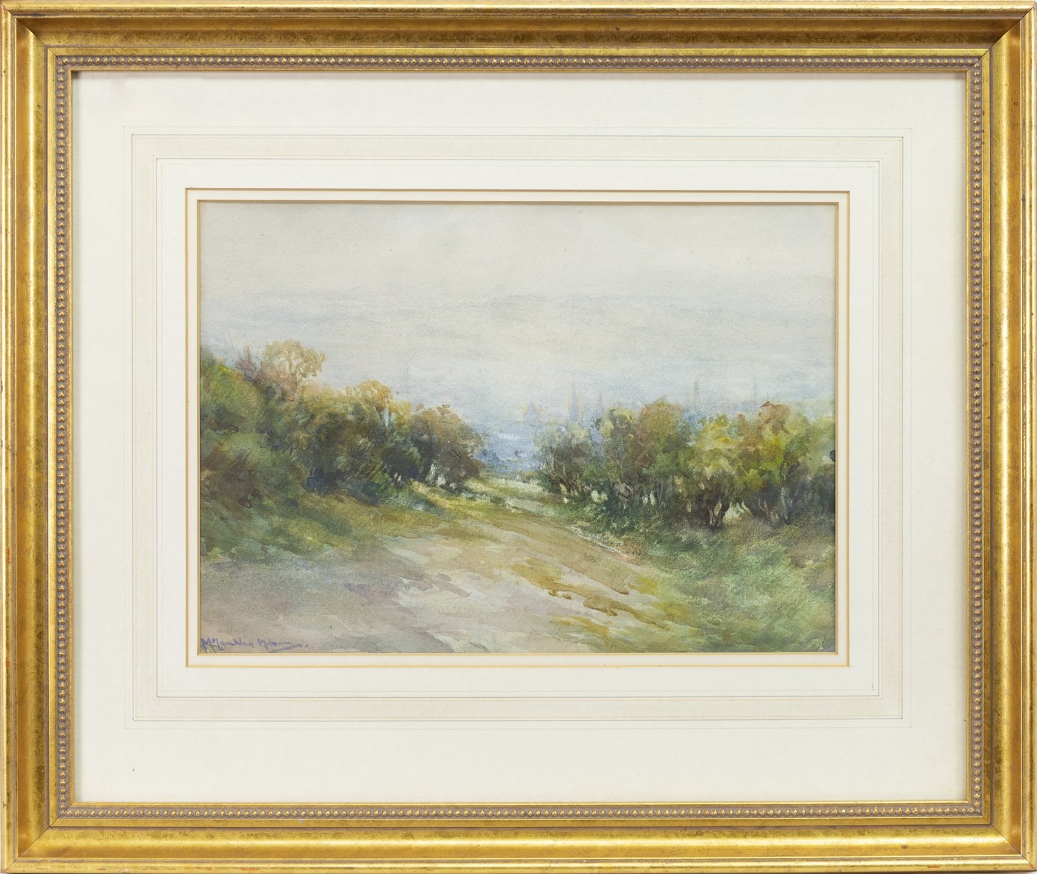 GREEN LANDSCAPE, A WATERCOLOUR BY JOHN MACLAUGHLAN MILNE - Image 2 of 2