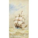 SAILING SHIP IN ROUGH SEAS, BY FREDERICK JAMES ALDRIDGE