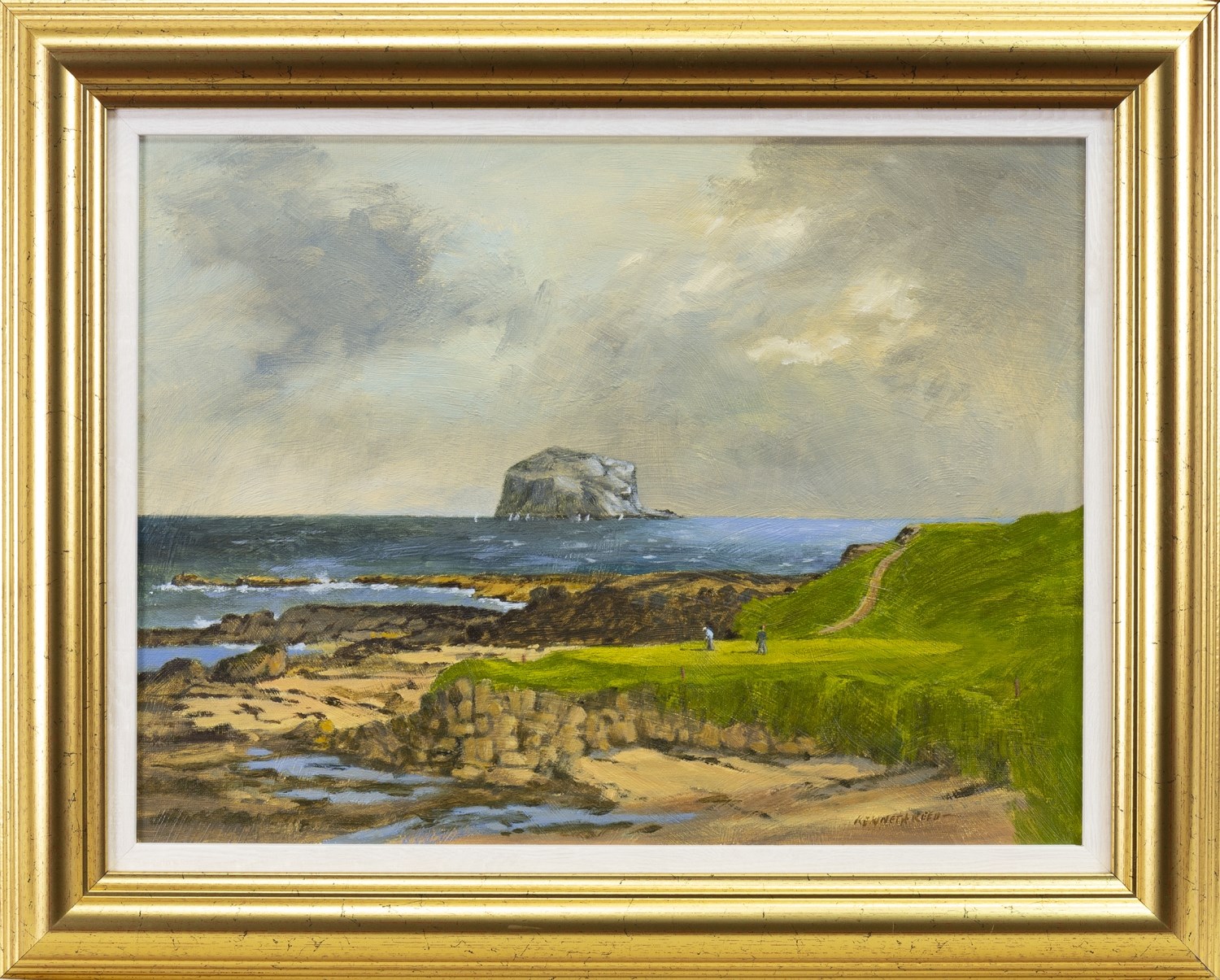 'SEA HOLE' (13TH HOLE), GLEN COURSE, NORTH BERWICK, AN OIL ON BOARD BY KENNETH REED