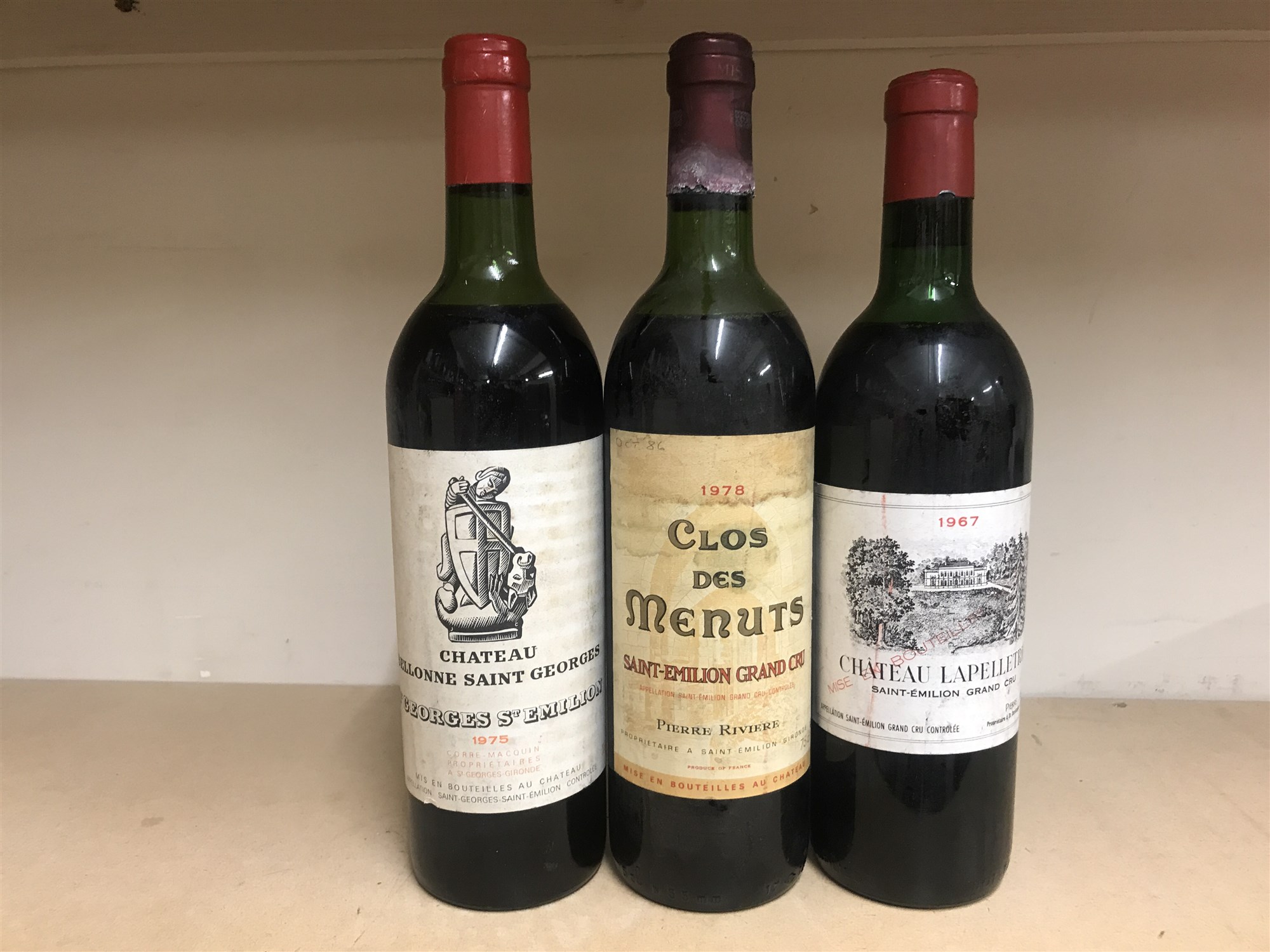 CLOS DES MENUTS 1978, CHATEAU LAPELLETRIE 1967, AND CHATEAU BELLONNE SAINT GEORGES 1975