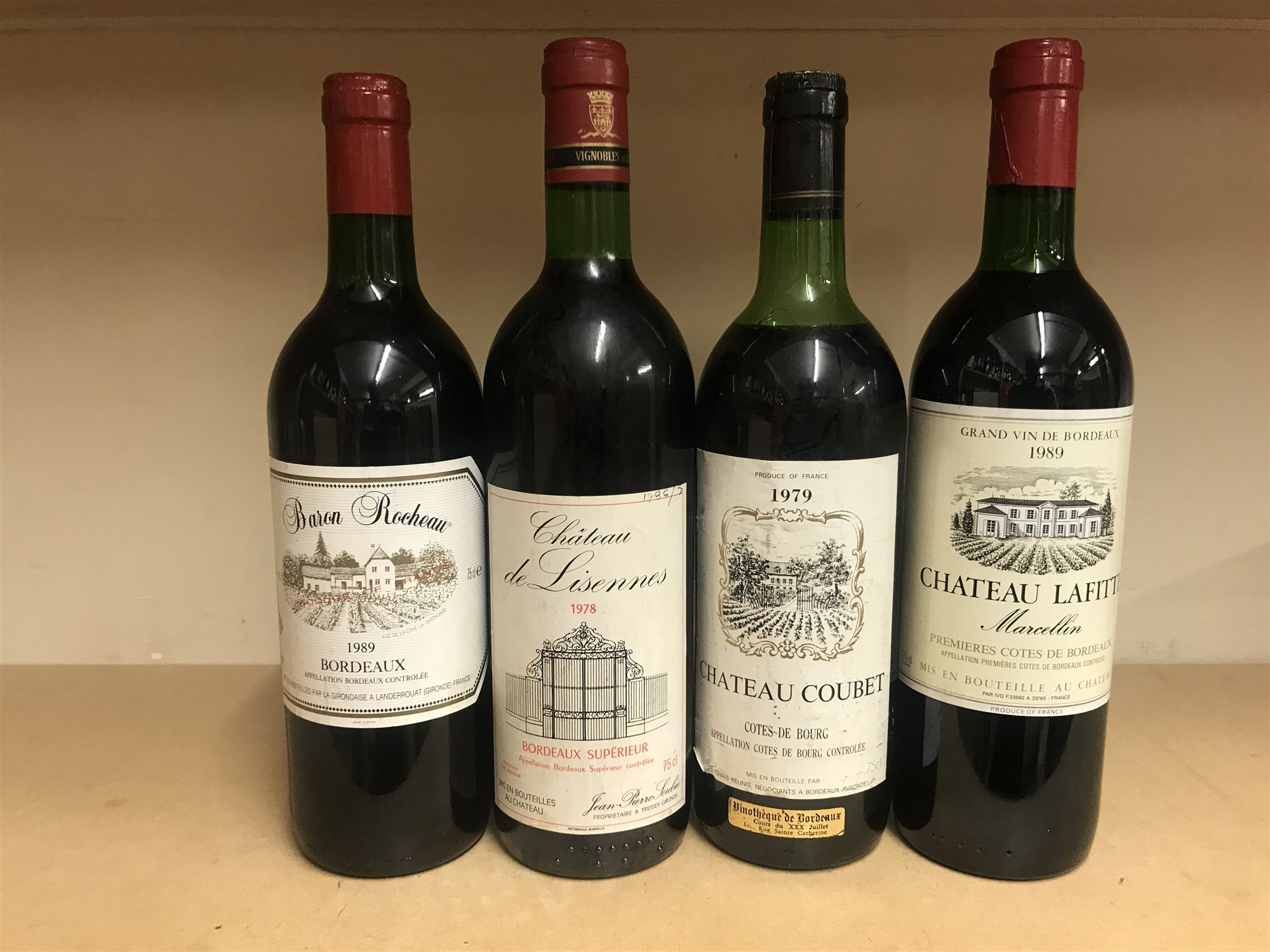 CHATEAU LAFITTE MARCELLIN 1989, CHATEAU DE LISENNES 1978, BARON ROCHEAU 1989 & CHATEAU COUBET 1979