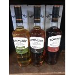 BOWMORE DARKEST 15 YEARS OLD, 12 YEARS OLD AND SMALL BATCH