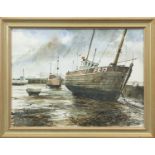 * JOHN WILSON, BEACHED BOATS watercolour on paper,