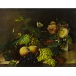 A STILL LIFE OF FRUIT AND FLOWERS