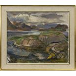 LANDSCAPE, AN OIL ON BOARD BY DM SUTHERLAND