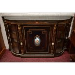 A VICTORIAN EBONISED AND MARQUETRY INLAID CREDENZA