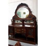 AN EDWARDIAN MAHOGANY BOW FRONTED MIRROR BACK CHIFFONIER OR SIDEBOARD