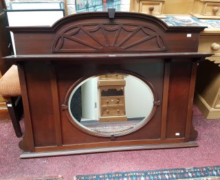 AN EDWARDIAN MAHOGANY OVERMANTEL OR CHIFFONIER BACK,