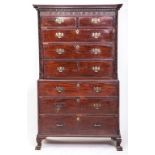 A GOOD GEORGE III PERIOD MAHOGANY CHEST ON CHEST