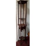 AN INLAID MAHOGANY TWO TIER JARDINIERE STAND,