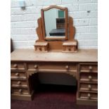 A MODERN PINE PEDESTAL DRESSING TABLE