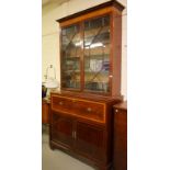 A FINE NINETEENTH CENTURY INLAID AND CROSS BANDED MAHOGANY SECRETAIRE BOOKCASE